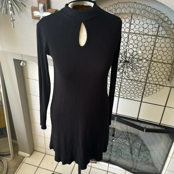 RVCA size small black bodycon ribbed keyhole dress - Picture 1 of 11